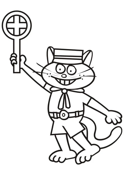 Gato Objetivo Conductor Tren Paté Para Colorear — Vector de stock