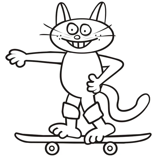 Gato Skate Livro Colorir Ícone Vetor Engraçado — Vetor de Stock