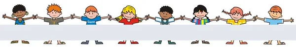Enfants Heureux Groupe Enfants Illustration Web Bannière — Image vectorielle