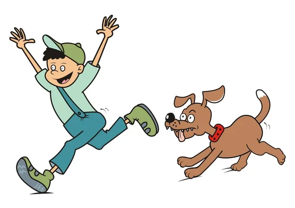 Niño Perro Correr Vector Ilustración Divertida — Vector de stock