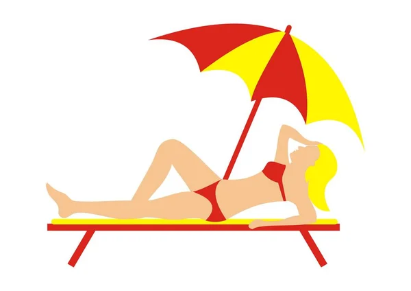 Bains Soleil Dame Sur Une Chaise Longue Parasol Icône Vectorielle — Image vectorielle