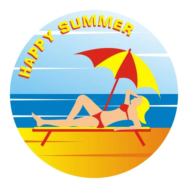 Feliz Verano Mujer Cubierta Playa Sombrilla Icono Del Vector — Archivo Imágenes Vectoriales