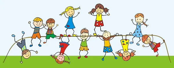 Crianças Num Ginásio Selva Miúdos Felizes Ilustração Colorida Ícone Vetorial — Vetor de Stock