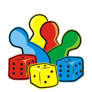 playing dice and figurines, vector icon, ludo clipart