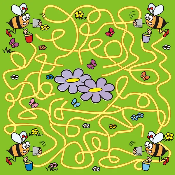 Labyrint Včely Navigace Hry Nebo Děti Vektorové Ikony — Stockový vektor