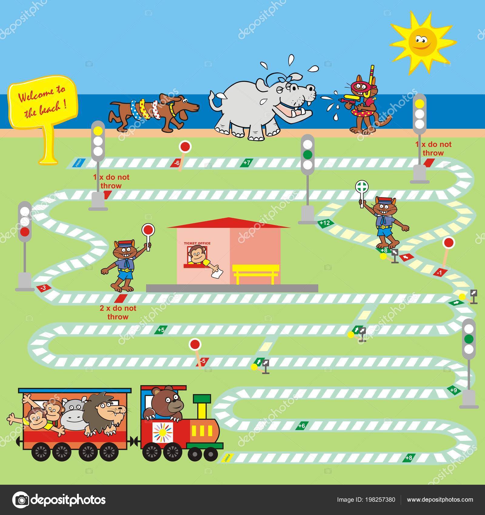 Jogo Tabuleiro Para Crianças Trem Animais Ilustração Vetorial Engraçada  imagem vetorial de janista© 198257380