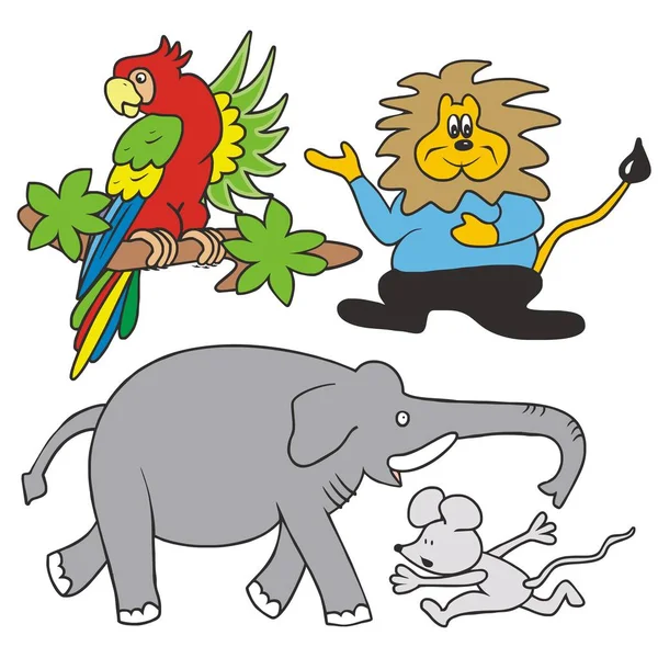 Tropikal Hayvanlar Dört Hayvanlar Komik Vektör Çizim — Stok Vektör