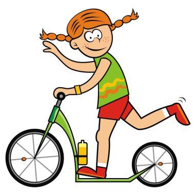 kız ve scooter, komik vektör çizim