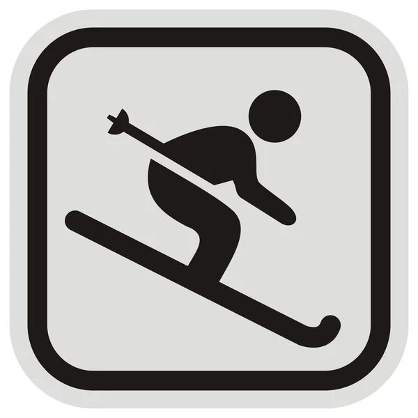 Skier Button Vector Icon Silhouette Person Black Gray Frame — Stock Vector