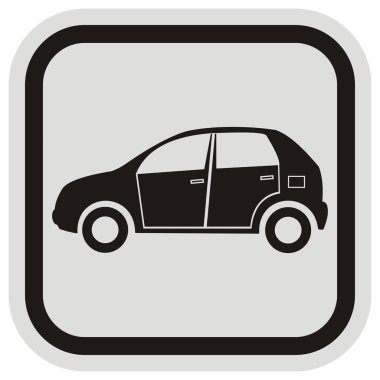 Binek araç, siyah ve gri çerçeve, siyah siluet, vektör simgesi