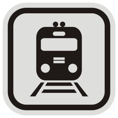 Tren, siyah siluet siyah ve gri karede, vektör simgesi