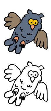 Baykuş boyama sayfası, komik vektör simgesi,