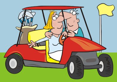 Golf arabası, komik vektör çizim