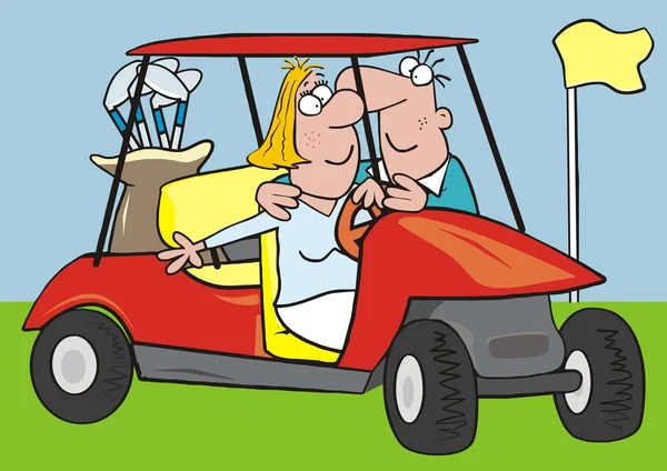 Golfer Wagen Lustige Vektorillustration — Stockvektor