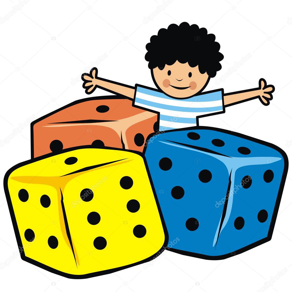 boy and game cubes, vector funny icon