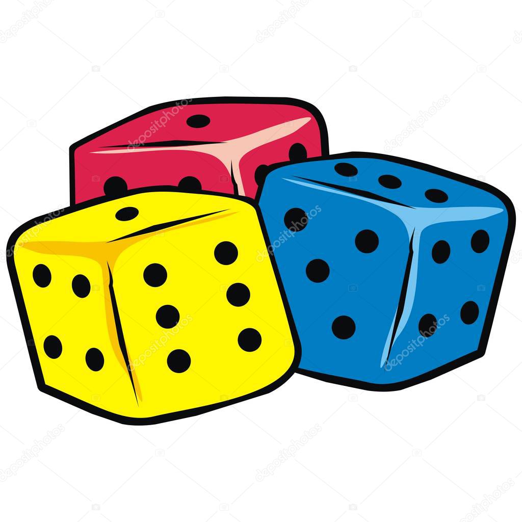 Three colored game cubes, vector icon