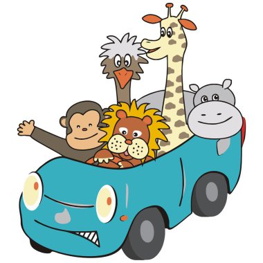 Arabada, vektör çizim hayvanlar