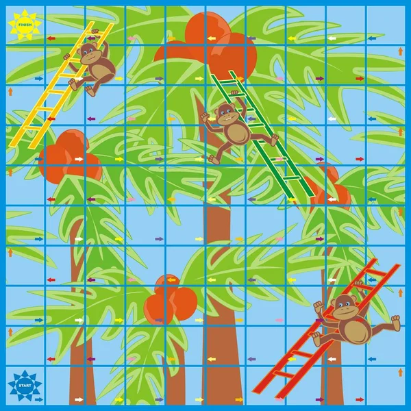 Borad Παιχνίδι Σκάλες Μαϊμού Στις Κορυφές Των Δέντρων Διάνυσμα Αστεία — Διανυσματικό Αρχείο
