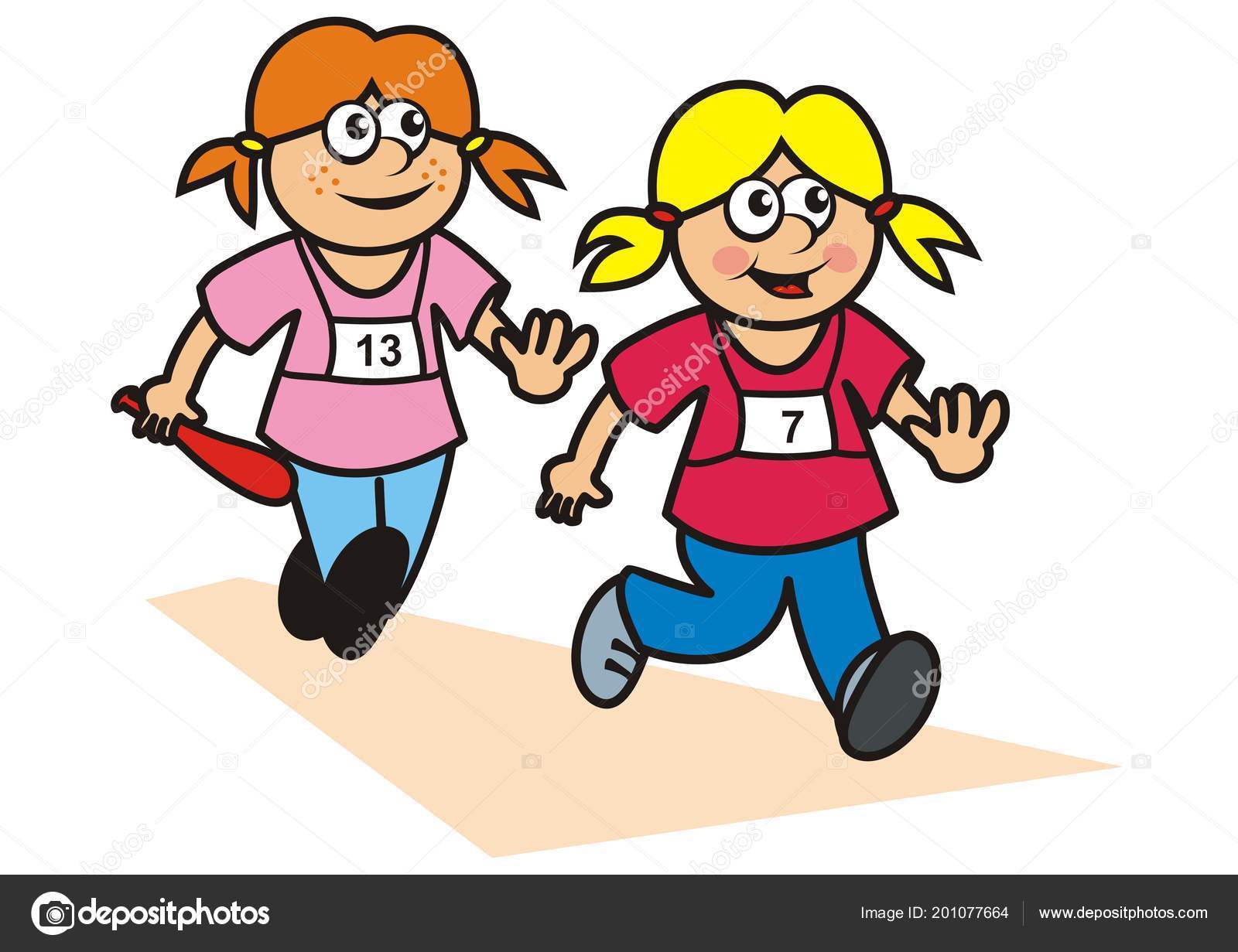 Relay Run Two Girls Running Vector 