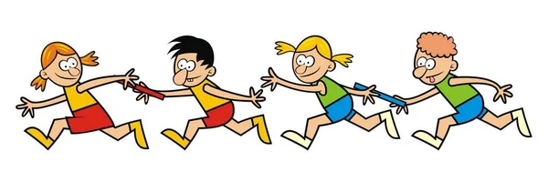 Running Children Relay Funny Vector Illustration — Stock Vector