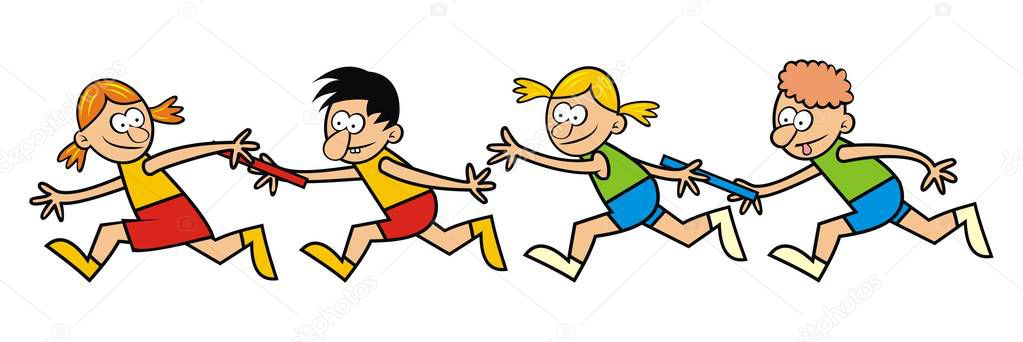 running children, relay, funny vector illustration