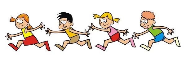 Niños Corriendo Ilustración Vectorial Divertida — Vector de stock