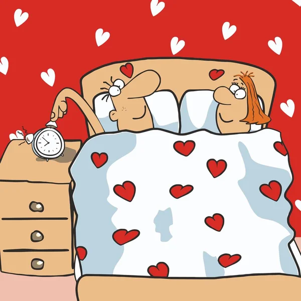 Casal Casado Cama Ilustração Humorística Ícone Vetorial —  Vetores de Stock