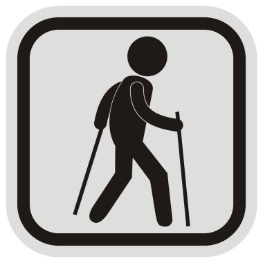 Turist, siyah vektör simgesi, erkek gri ve siyah karede, web simgesi silüeti