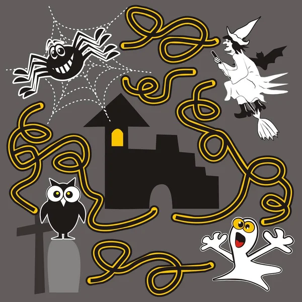Board Game Spider Witch Spirit Owl Looking Way Castle — Stock Vector