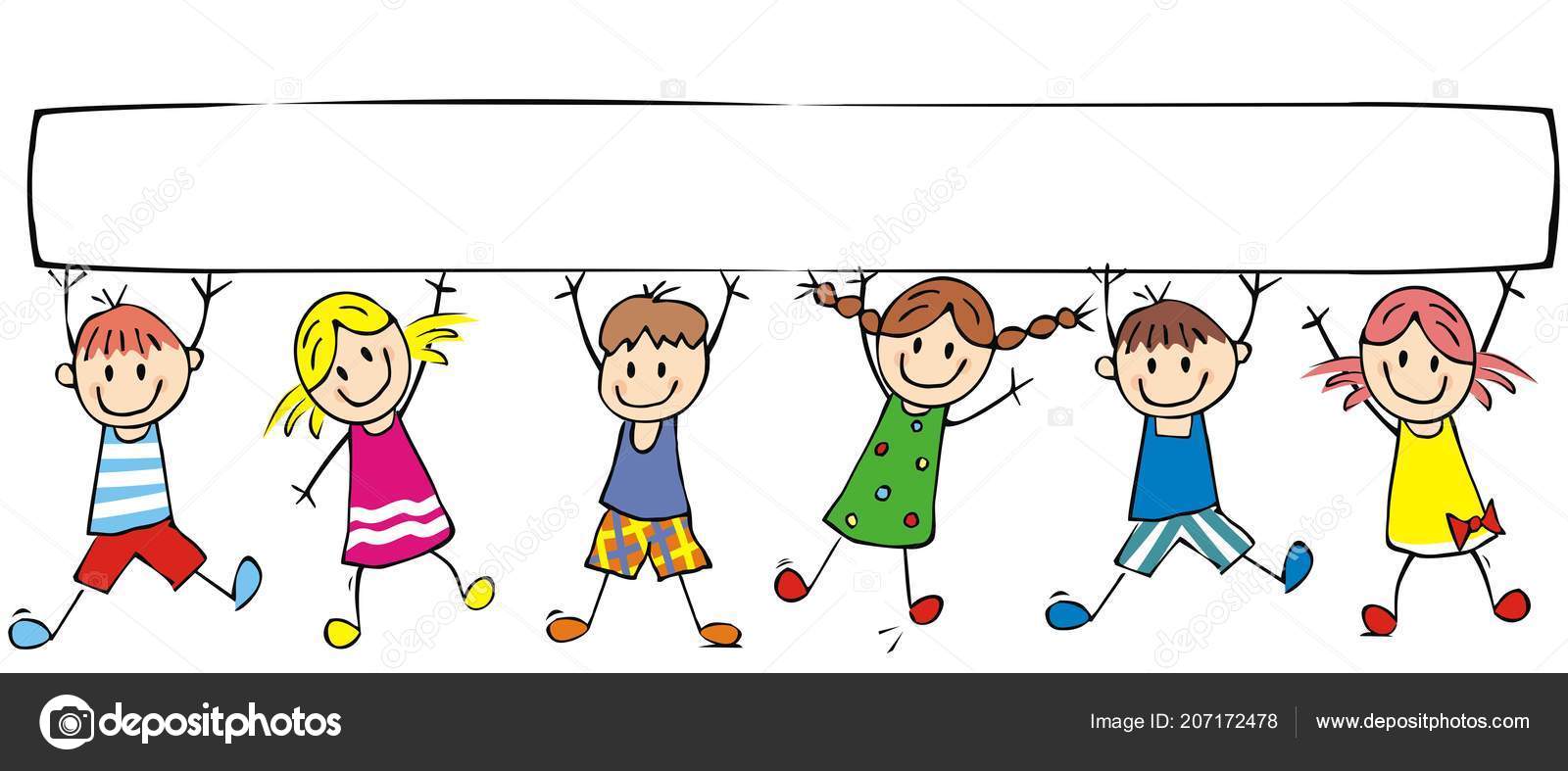 Happy Children Banner Group Cheerful Kids White Background Vector Funny  Stock Vector Image by ©janista #207172478