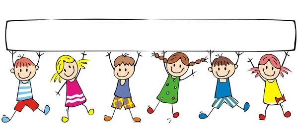 Niños Felices Pancarta Grupo Niños Alegres Sobre Fondo Blanco Ilustración — Vector de stock