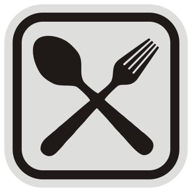 çatal, çatal ve kaşık karede, siyah ve gri siyah silüeti düğme