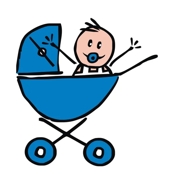 Babysitting Baby Boy Pram Funny Illustration Doodle Vector Icon — Stock Vector