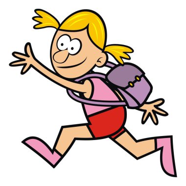 El çantası, vektör komik çizim ile çalışan kız