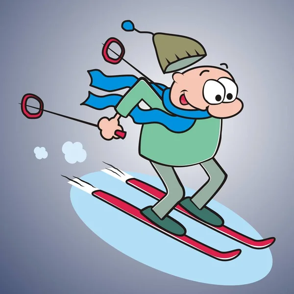 スキーヤー 面白いベクトル図 — ストックベクタ