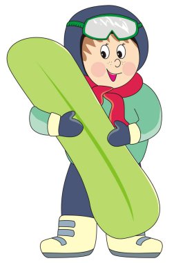 Çocuk ve snowboard, vektör çizim