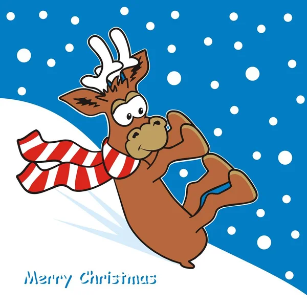 Rena Uma Inclinação Ilustração Humorística Cartão Postal Natal — Vetor de Stock