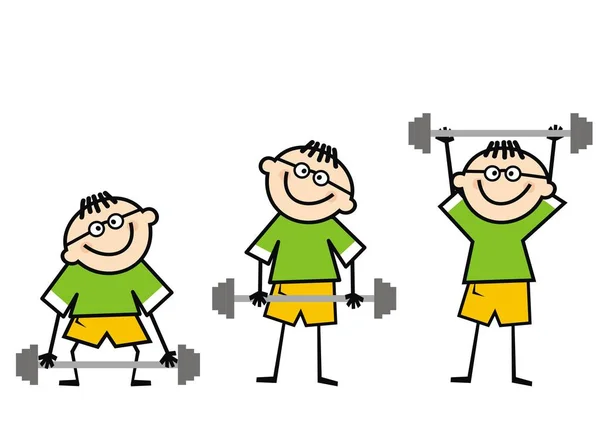 Man Doet Gewichtheffen Grappig Illustratie Van Een Man Die Doen — Stockvector