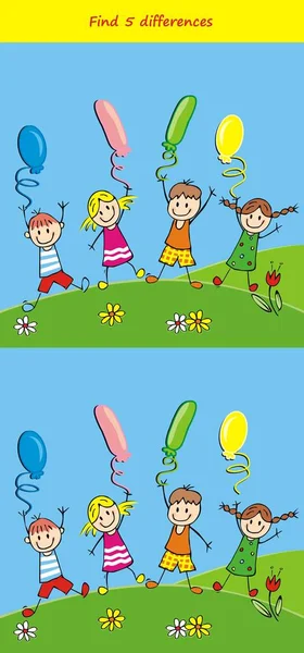 找到五差异 儿童和气球 向量例证 — 图库矢量图片