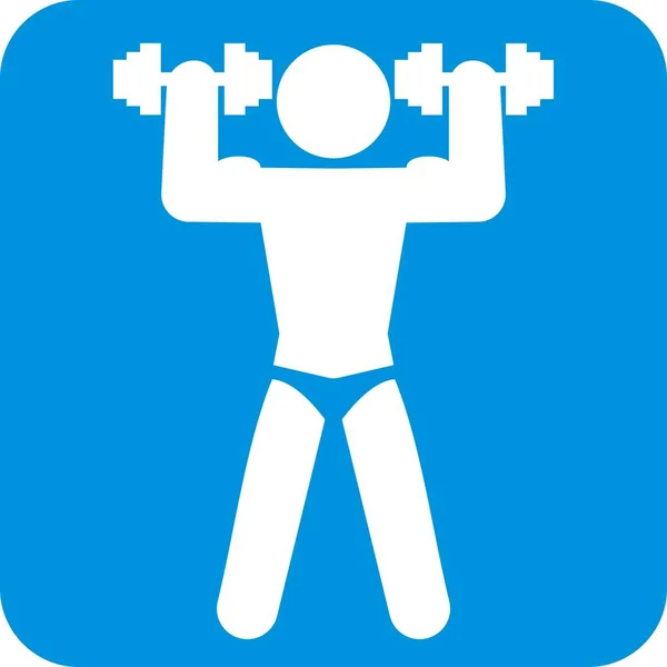 Fitness Silhouet Van Man Met Halters Blauwe Achtergrond Knop Vector — Stockvector