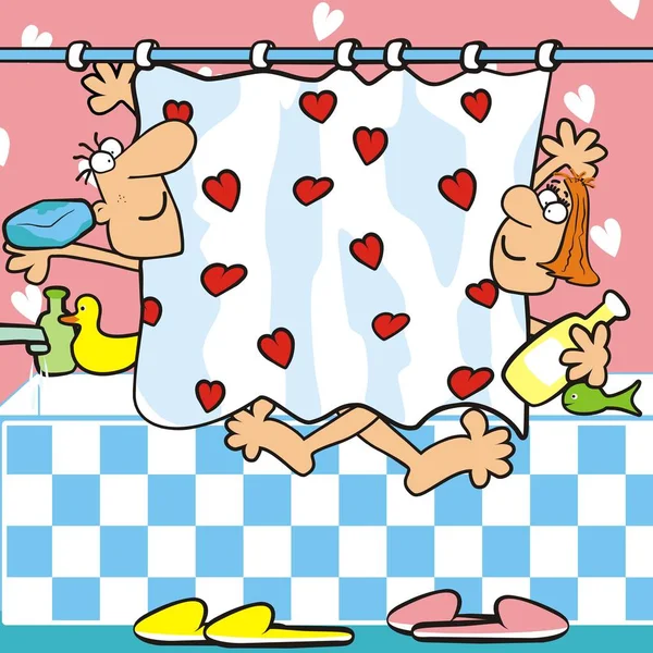 Μπάνιο Άνθρωπος Και Κυρία Στο Λουτρό Αστεία Διανυσματικά Εικονογράφηση — Διανυσματικό Αρχείο