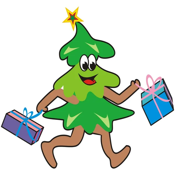 Christmas Tree Shopping Funny Vector Illustration — Stock Vector