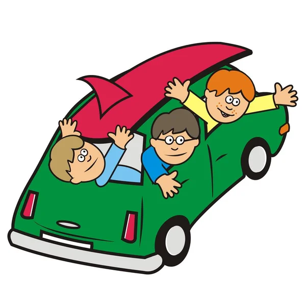 Car Board Group Boys Car Vector Illustration — Stock Vector