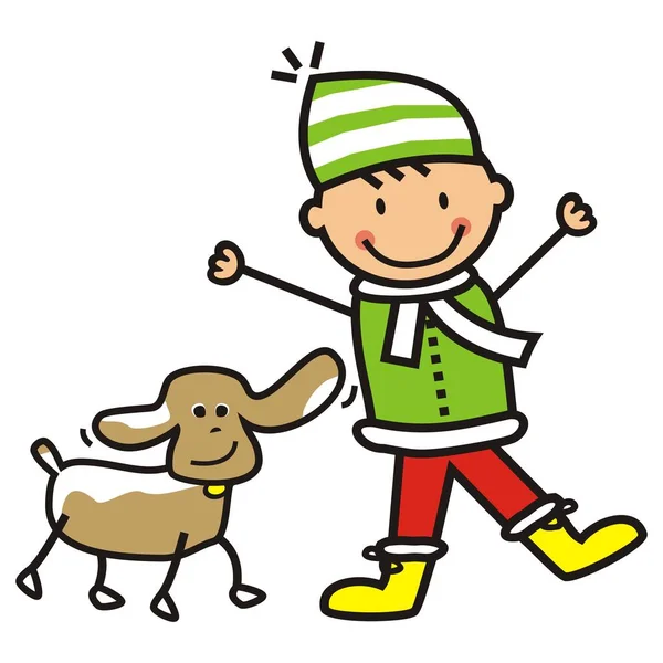 Menino Cão Criança Feliz Com Animal Estimação Ilustração Vetorial —  Vetores de Stock