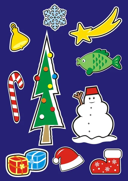 Simboli Natale Set Etichetta Icona Vettoriale — Vettoriale Stock