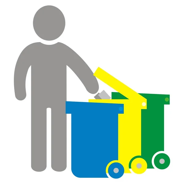 Sorted Waste Person Three Waste Cans Vector Icon Symbol — Vector de stock