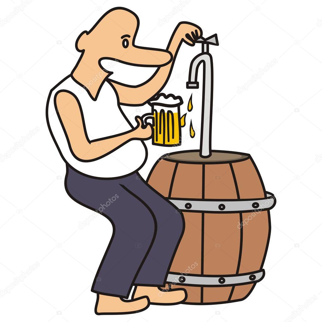 man and beer, funny vector illustration