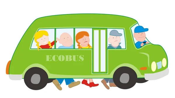 Eco Bus Pessoas Vão Trabalhar Ilustração Humorística Vetorial —  Vetores de Stock