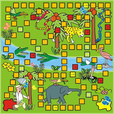 Masa oyunu, insan ve hayvan tropik manzaraya, vektör simgesi