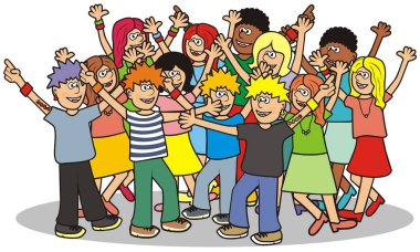 Gençler, mizahi vektör simge disko, Grup